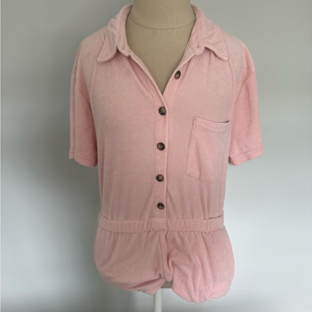 Terry Cloth Pink Button-Up Jumpsuit